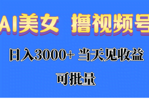 （10471期）AI美女 撸视频号分成，当天见收益，日入3000+，可批量！！！
