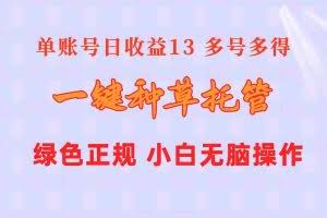 （10776期）一键种草托管 单账号日收益13元  10个账号一天130  绿色稳定 可无限推广