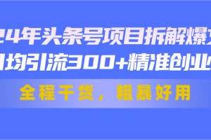 （11397期）24年头条号项目拆解爆文，日均引流300+精准创业粉，全程干货，粗暴好用