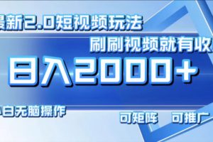 (12011期)最新短视频2.0玩法,刷刷视频就有收益.小白无脑操作,日入2000+