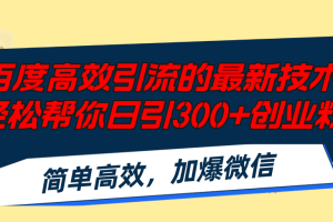 (12064期)百度高效引流的最新技术,轻松帮你日引300+创业粉,简单高效,加爆微信