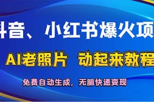 (12065期)抖音、小红书爆火项目:AI老照片动起来教程,免费自动生成,无脑快速变…