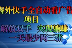 (12185期)海外快手全自动看广告项目 解放双手 实现躺赚 一天最少两三张