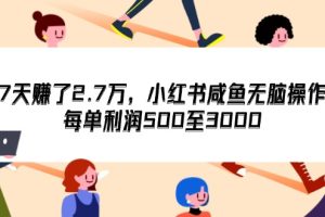 (12192期)7天收了2.7万,小红书咸鱼无脑操作,每单利润500至3000