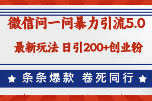 (12240期)微信问一问最新引流5.0,日稳定引流200+创业粉,加爆微信,卷死同行
