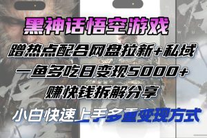 (12271期)黑神话悟空游戏蹭热点配合网盘拉新+私域,一鱼多吃日变现5000+赚快钱拆…