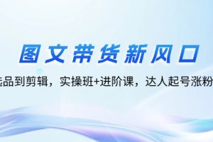 (12306期)图文带货新风口:从选品到剪辑,实操班+进阶课,达人起号涨粉实战