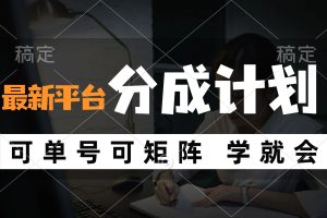 (12349期)风口项目,最新平台分成计划,可单号 可矩阵单号轻松月入10000+