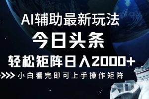 (12731期)今日头条最新玩法,轻松矩阵日入2000+