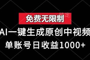 (13198期)免费无限制,AI一键生成原创中视频,单账号日收益1000+