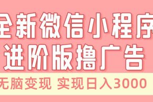 全新微信小程序进阶版撸广告 无脑变现睡后也有收入 日入3000+