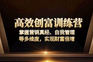 (13911期)高效创富训练营:掌握营销真经、自我管理等多维度,实现财富倍增