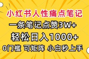 (13637期)小红书人性痛点笔记,一条笔记点赞3W+,轻松日入1000+,小白秒上手