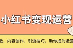 (13609期)小红书变现运营,IP打造、内容创作、引流技巧,助你成为运营高手