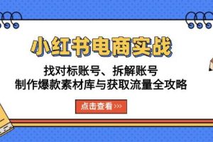 (13490期)小红书电商实战:找对标账号、拆解账号、制作爆款素材库与获取流量全攻略