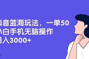 (13476期)抖音蓝海玩法,一单50,小白手机无脑操作,日入3000+