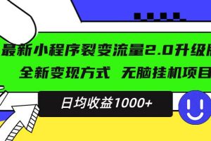 (13462期)最新小程序升级版项目,全新变现方式,小白轻松上手,日均稳定1000+