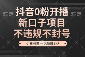 (13301期)抖音0粉开播,新口子项目,不违规不封号,小白可做,一天躺赚3K+