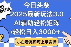 (14020期)今日头条2025最新玩法3.0,思路简单,复制粘贴,轻松实现矩阵日入3000+