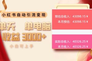 (13999期)小红书自动引流变现 单天单电脑收益3000+ 小白可上手
