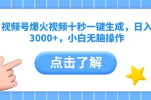 (14507期)视频号爆火视频十秒一键生成,日入3000+,小白无脑操作
