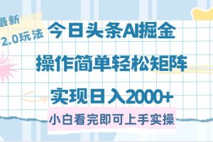 (14506期)今日头条最新2.0玩法,思路简单,复制粘贴,轻松实现矩阵日入2000+