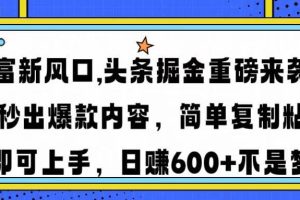 (14434期)财富新风口,头条掘金重磅来袭AI秒出爆款内容简单复制粘贴即可上手,日…