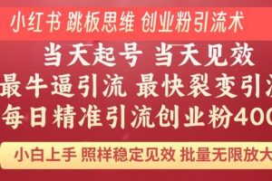 (14222期)小红书 巧用跳板思维 每日暴力引流400+精准创业粉 小白福音 效果拉满…