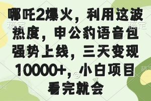 (14223期)哪吒2爆火,利用这波热度,申公豹语音包强势上线,三天变现10000+,小…