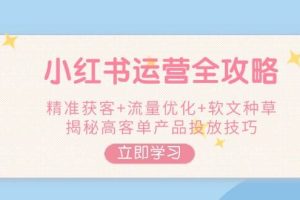(14207期)小红书运营全攻略,精准获客+流量优化+软文种草,揭秘高客单产品投放技巧