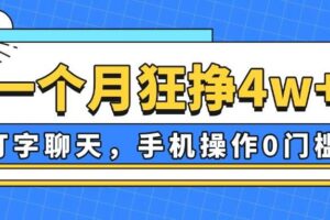 (14340期)一个月狂挣4w+,打字聊天,手机操作0门槛,新手小白都能做!