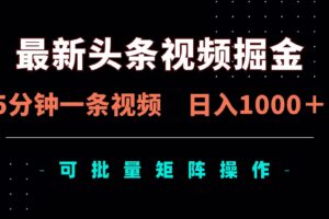 (14261期)最新头条视频掘金,5分钟一条视频,日入1000+!可矩阵批量操作