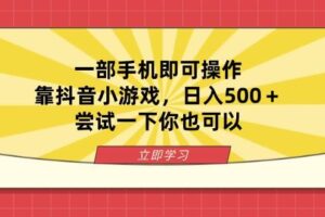 (14206期)一部手机即可操作,靠抖音小游戏,日入500+,尝试一下你也可以