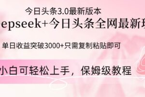 （14452期）Deepseek结合今日头条全网最新玩法，单日收益突破3000+，只需要简单的…