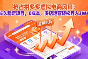 （16066期）抢占拼多多虚拟电商风口：长久稳定项目，0成本，多店运营轻松月入3W+