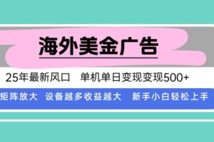 （15902期）最新海外广告美金，全自动挂机，单机单日500+，可矩阵放大，新手小白轻…
