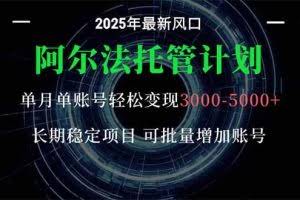 （16360期）阿尔法托管计划 单账号月入3000-5000，长期稳定项目，新手小白轻松上手。