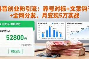 （16338期）抖音创业粉引流：养号对标+文案钩子+全网分发，月变现5万实战