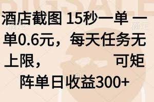 （16212期）酒店截图 15秒一单 一单0.6元，每天任务无上限，可矩阵单日收益300+