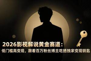 （17721期）2026影视解说黄金赛道：低门槛高变现，跟着百万粉丝博主吃透独家变现钥匙