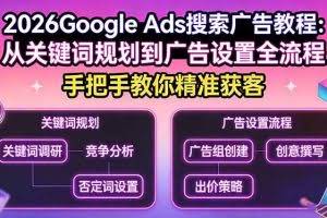 （17641期）2026Google Ads搜索广告教程：从关键词规划到广告设置全流程，手把手教你精准获客