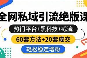（18169期）全网私域引流绝版课：热门平台+黑科技+截流，60套方法+20套成交，轻松稳定增粉