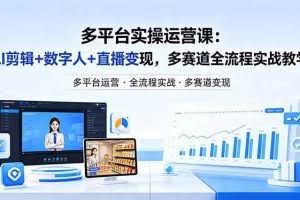 （18131期）某团队多平台实操运营课-更新26年4月20：AI剪辑+数字人+直播变现，多赛道全流程实战教学